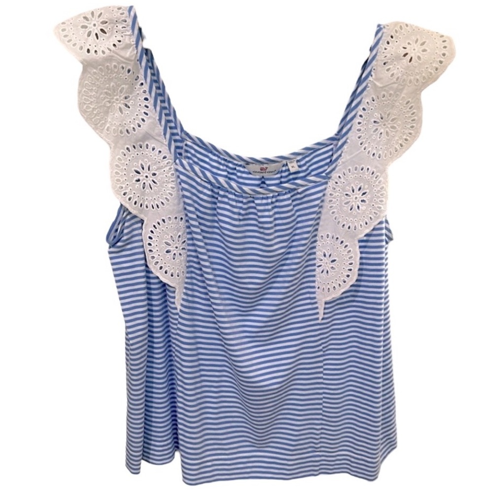 VINEYARD VINES XL Top Shirt Blouse sleeveless blue white striped lk new